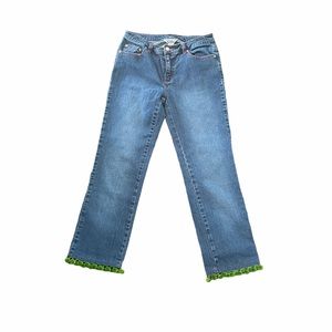 Lilly Pulitzer Women's Floral Back Pockets Cropped Jeans Size 4 green pink